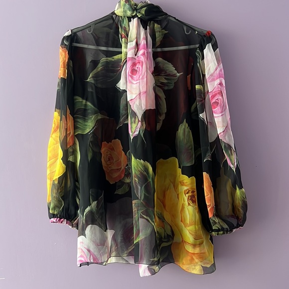 Dolce & Gabbana Black Roses Tie Neck Blouse - Picture 7 of 10